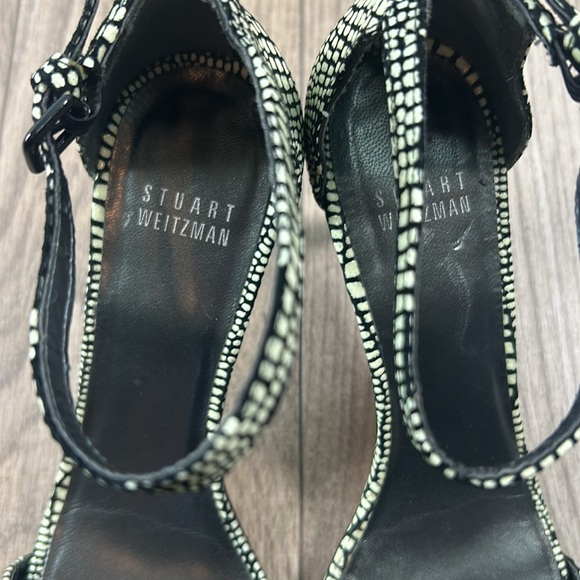 Perfect Stuart Weitzman ankle strap 3” heel patterned sandals black cream 6 - Picture 5 of 9